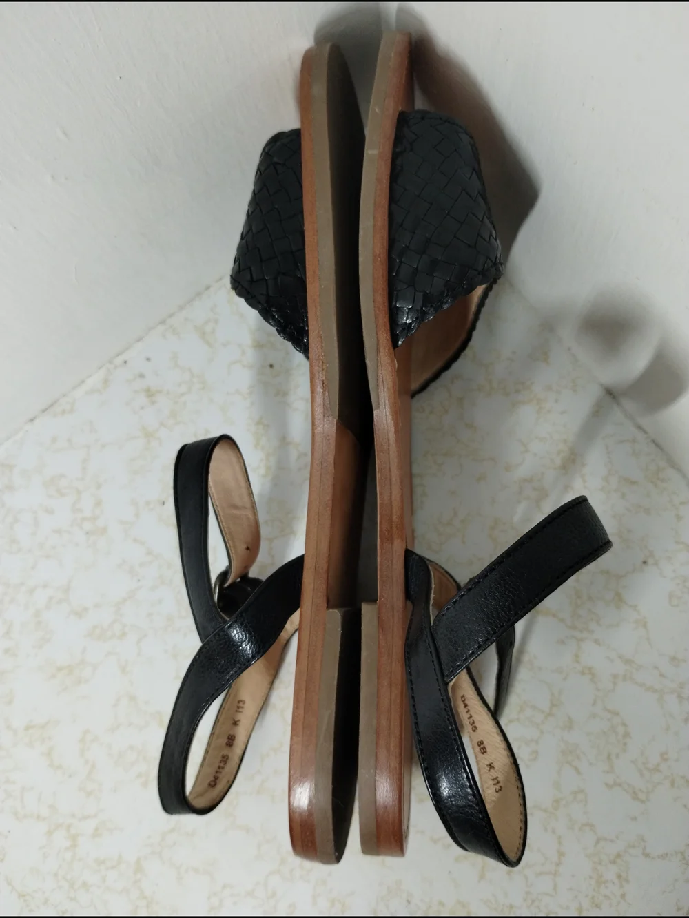 Cole Haan Black Woven Front Strap Leather Slingback Sandals
